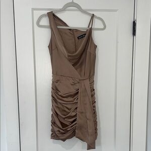 Lavish Alice Tan Draped Mini Dress